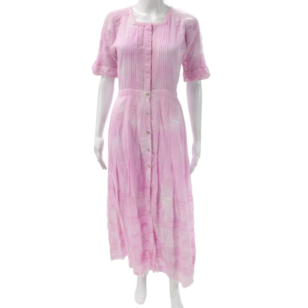 Love Shack Fancy Womens Pink Bohemian Sundress Square Neck Short Sleeve Size S